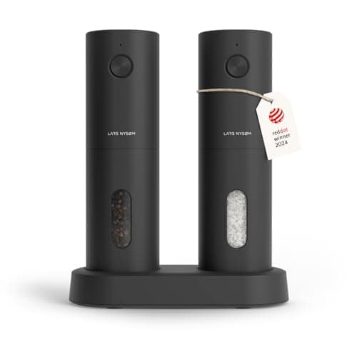 LARS NYSØM Electric Salt and Pepper Grinder Set, USB Rechargeable, Automatic Salt and Pepper Mills, Spice Shakers Refillable with LED Light, Adjustable Coarseness, Ceramic Grinder (Carbon Black)