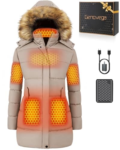 Women Long Heated Jacket Battery Pack Included Ladies Coat Christmas Birthday Xmas Gift Great God Mother Gigi Mimi Grandma Sister Best Aunt Practical Nini Regalos de Navidad Para Mujer Mama Abuela