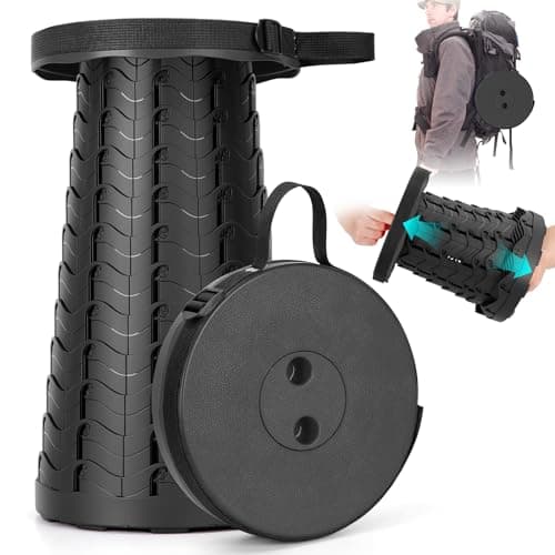 Qiguet Collapsible Stool, Folding Chair - Upgraded Portable Chair with Load Capacity 400lbs, Portable Stool for Camping Fishing Hiking - Folding Tool with Carrying Straps,Gifts for Fisherman (Black)
