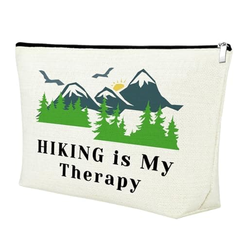 Mxrymvu Hiking Lover Gift Hiking Makeup Bag Adventure Gifts for Women Hiking Mountain Cosmetic Bag Hiking Themed Gift for Friends Daughter Her Camping Gift Travel Pouch Hiking is My Therapy
