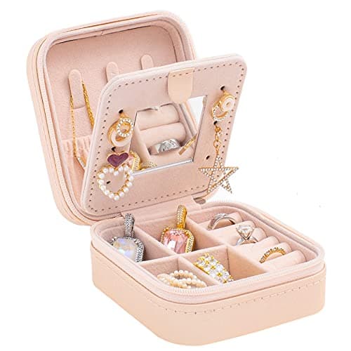 KElofoN Travel jewelry case Travel jewelry box Travel Jewelry Organizer Small box Gift for Girls Women with Mirror(Pink)