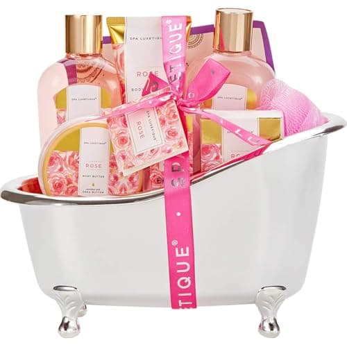 spa luxetique Gift Set For Women, Bath Sets for Women Gift, 8 Pcs Rose Spa Basket Includes Bubble Bath, Shower Gel, Body Lotion, Birthday Spa Gifts, Mother‘s Day Gifts for Mom