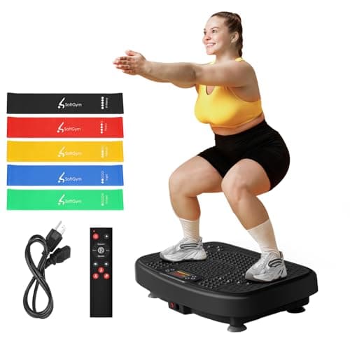 SoftGym Vibration Plate Exercise Machine for Lymphatic Drainage,Power Vibrate Stand Shake Board 450 Lbs Capacity Whole Body Workout Waver with Resistance Bands Weight Loss Gift for Women Men-Bluetooth