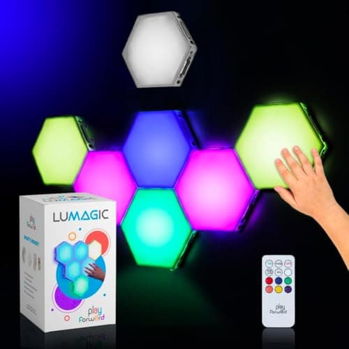 LuMAGIC 7-pk Tap Tap Sensory Lights - Touch & Remote Controlled Multicolored Magnetic Hexagon Lights, Interactive & Calming for Sensory Rooms and Kids’ Bedrooms