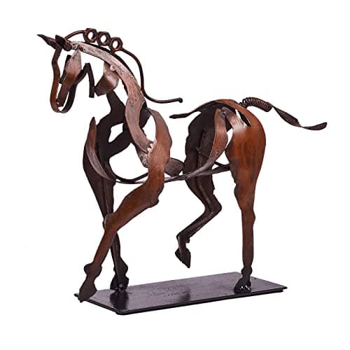SunBlogs Art Handmade Horse Statue - Unique Rustic Decor for Office & Home - Hand-Painted Metal Sculpture - Perfect Handicraft Gift for Horse Lovers (Brown)