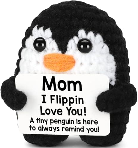 Christmas Birthday Gifts for Mom from Daughter Son, Handmade Crochet Mini Penguin Mom Gifts for Birthday Mama Mother in Law Bonus Step, Funny I Love You Stocking Stuffers for Moms Small Cute Decor