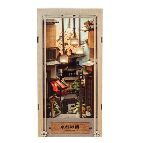 Anavrin Book Nook Kit Kyoto Gion – DIY 3D Wooden Booknook for Adults, Teens and Book Lovers, Bookshelf Insert Library Decor, Creative Gift for Family, Friends, and Elderly