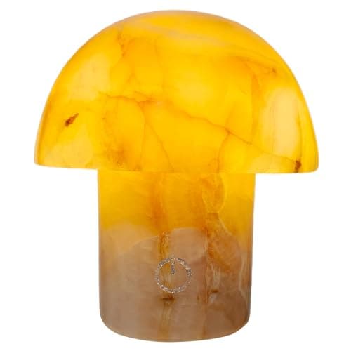 Marble Touch Table Lamp 4.3" x 4.7" – Natural Onyx Mushroom LED Night Light, Rechargeable Soft Glow Stone Bedside Lamp for Meditation, Yoga, Bedroom, Entryway Decor