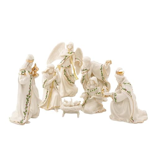 Lenox Figurine, 7-Piece Mini Nativity Set, Made Of Porcelain with 24K Gold Accent, Christmas Decoration, Christmas Decor Indoor, Winter Decor for Home, Table Decoration (Ivory, 7 Piece, 4-Inch Height)