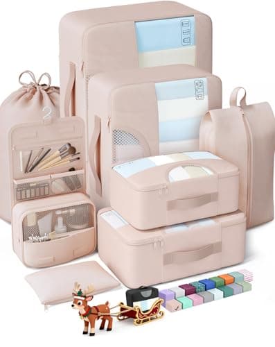 Veken 8 Set Packing Cubes, Christmas Gifts for Women Mom Girl Her Birthday, Cruise Ship Travel Essentials Accessories for Beach Vacation, Suitcase Organizer Bags for Luggage with Hanging Toiletry Bag
