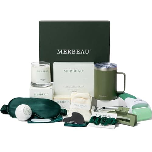 Merbeau Luxury Self Care 13 Piece Gift Set – Non-Toxic, Clean Ingredients, Naturally-Scented Essential Oils, Candle, Socks, Bar Soap, Bath Bomb, Clean Towels, Hair Clip, Tumbler & More – Spa Kit, NEW