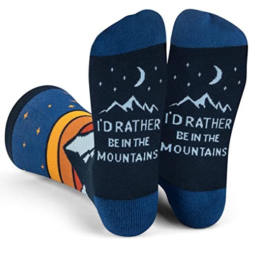 Lavley I’d Rather Be in the Mountains Socks - Funny Hiking Gift for Men Who Love Nature, Trails and Camping - One Size Fits Most