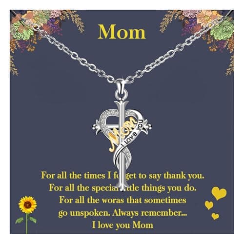 MEUOFLANMEE Christmas Gifts for Mom Wife Grandma Mothers Day for Mom Gift from Daughter Son Christian Gifts for Women Birthday Best Mother Gift Necklace Heart Pendant with Box