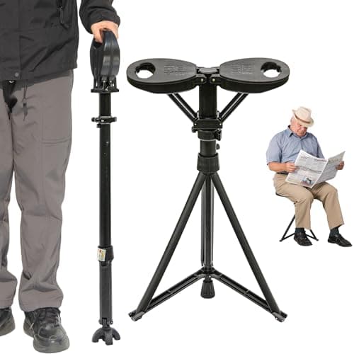 ALEVMOOM Upgraded Walking Cane with Seat, Capacity 440lbs Foldable Cane Chair for Adults, Portable Seats for Seniors, Easy Carry Stick for Hiking Traveling Camping (Black)