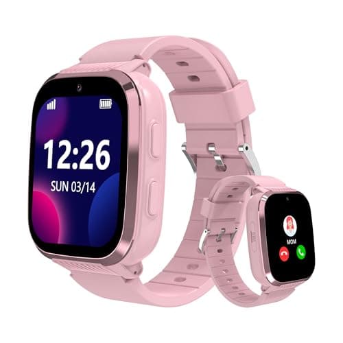 4G Kids Smart Watch Girls with GPS Tracker Video Calling Texting, Waterproof Smartwatches Age 5-13, One-Key SOS Call Voice Chat Cell Phone Watch with Alarm Clock Game HD Camera (Pink)