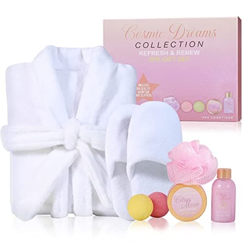 Spa Luxetique Robe and Slippers Spa Set Women, Christmas Gifts, 6pcs Flannel Soft Bath Robe, Bath and Body Works Bath Sets with Slippers, Body Lotion, Bath Bombs, Robe Sets for Women