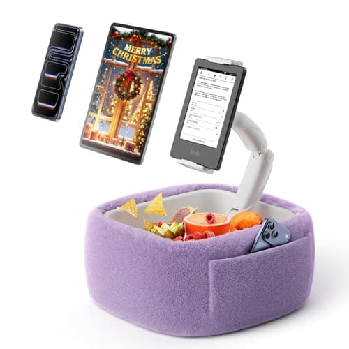 LULULOOK Ultra Fluffy Kindle Pillow Stand for Reading, Lap Tablet Pillow Stand with Snack Bowl & Flodable Arm Compatible with iPad, Phone and 4.7-14.6” Tablet for Book Reading in Bed