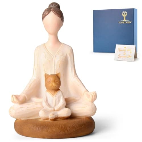 Vofstand Yoga Meditation Statue Gifts for Women - Mini Yoga Girl with Cat Dog Figurines Gift for Office Cute Relaxation Gifts for Yoga Lovers & Cat Dog Lover Resin Yoga Figurine Decor Table Ornament