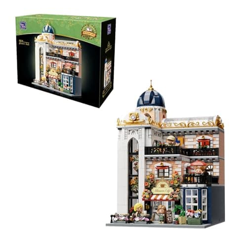 PANTASY Blossom Café Modular Building Set, 3-Story European Glasshouse Landmark with Café, Art Gallery & Floral Atrium, Collectible Architecture Model Kit for Adults, Creative Display Blocks
