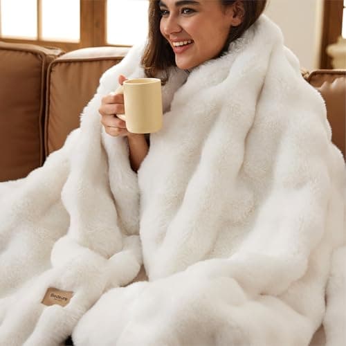 Bedsure GentleSoft Fluffy Fuzzy Throw Blanket, Soft Cozy Faux Fur Fleece Minky Blanket, Room Decor Couch Bed Cover Winter Bedding, Thick Warm Plush Velvet Christmas Women Men Gifts, 870GSM, Cream
