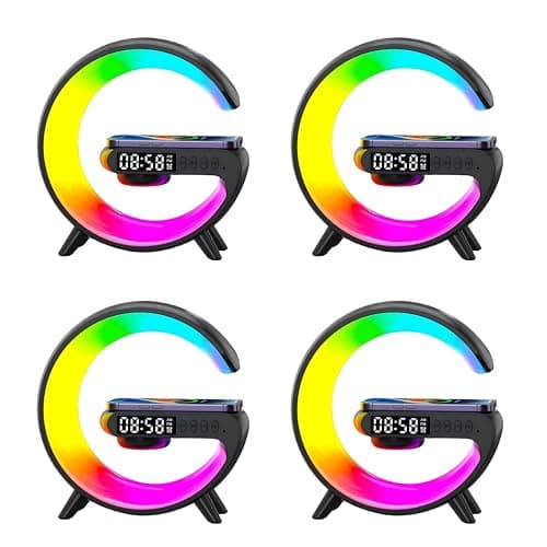 LENGLASS Smart LED Table Lamp 4 in 1 Wireless Charger Bluetooth Speaker Alarm Clock Multifunctional Gadget for Home Office Desk Gift for Child Teens Women Man Birthday Christmas