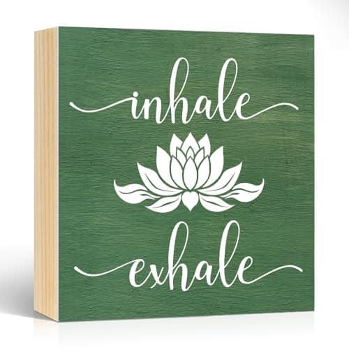Pishovi Inhale Exhale Wooden Box Sign, Inspirational Gifts for Women Friend Coworker, Funny Lotus Wood Box Sign Decor for Home Office Farmhouse Bedroom Yoga Spa Room, Meditation Gifts for Yoga Lover