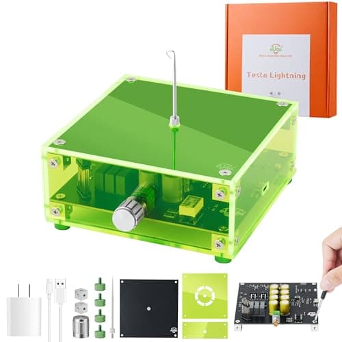 STEM Science Building Kit for Kids–Electronic Tesla Lightning Kit–Easy DIY Science Gadgets & Crafts–Unique Educational Gift Toys for Fun and Learning(Assembly Version)(Rectangular-Fluorescent Green)