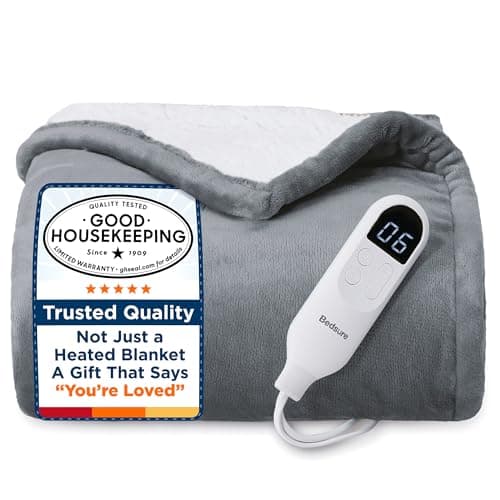 Bedsure Heated Blanket Throw Blanket - Fast Heating Electric Blanket, Soft Flannel Heated Throw with 4 Time Settings, 6 Heating Settings, Warm Gifts for Grandma & Grandpa & Seniors (50“x60”, Grey)