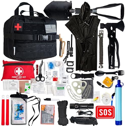 Emergency Survival Kit with First Aid Gears and Supplies - EDC Go Bugout Bag - Get Home Backpack for Camping Outdoor - Tactical Military Molle Pouch Grade - Gift for Man Woman (Scout/Camping)
