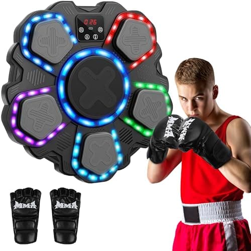 Music Boxing Machine with Force Measuring, Wall Mounted Bluetooth Punching Boxing Pad with Boxing Gloves,Home Gym Boxing Equipment Stress Relief, Sport Toys Gifts for Kids Adult Men Boy Girl, Age14-99