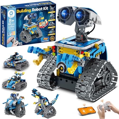 Sillbird Robot Building Kit with Remote Control Christmas STEM Gifts for Boys Ages 8-12, Technic Coding Robotic Toys for Kids Birthday, Build 5in1 Models with 488 Pieces - Blue