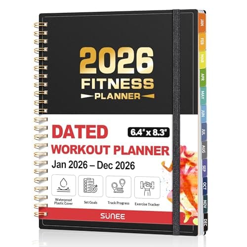 2026 Fitness Workout Journal Planner for Women & Men, JAN 2026 - DEC 2026 Exercise Planner, 6.4" x 8.3" Workout Calendar Journal Essentials Gift for Goals, Tracking, Gifts with PVC Plastic Cover,Black