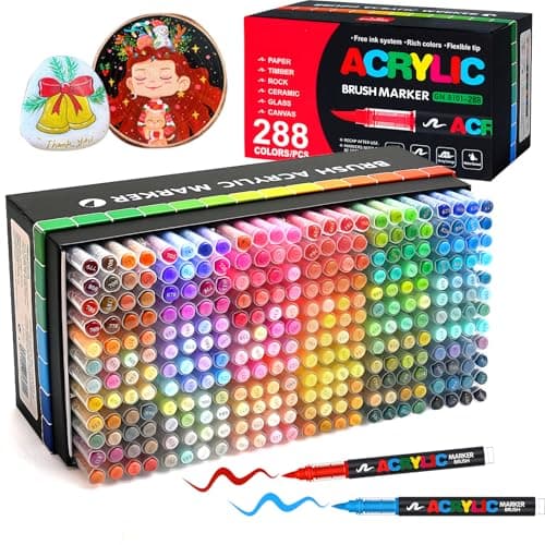 Amamao 288 Colors Acrylic Paint Markers, Soft Brush Tip Pens and Markers, Acrylic Paint Pens for Wood, Stone, Canvas, Glass, Fabric, Egg, Rock Painting and DIY Crafts Art Supplies (288 BOX)