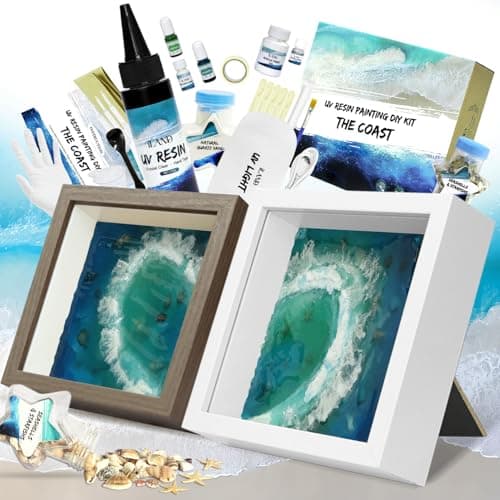 iland Crafts for Adults of Beach Resin Art Kit, Creative Ocean Themed Gifts, Adult Girls Night Crafts Kit, DIY Beach Art of Rustic Home Decor