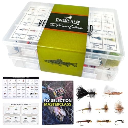 Ventures Fly Co. | 122 Premium Hand Tied Fly Fishing Flies Assortment | Two Fly Boxes Included | Dry, Wet, Nymphs, Streamers, Wooly Buggers, Terrestrials | Trout, Bass Lure Set, Kit, Gift