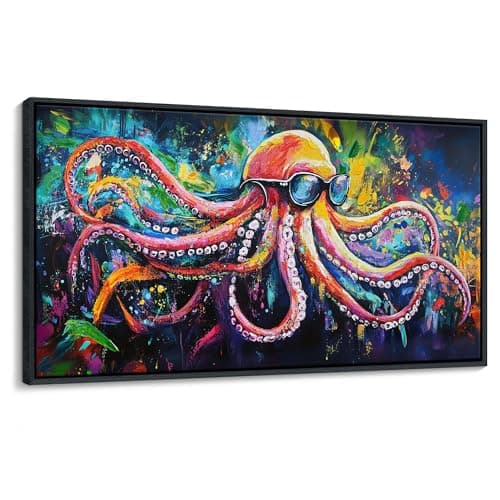 JEAWA Abstract Graffiti Wall Art, Large Framed Funny Octopus Street Cool Pop Art Texture Canvas Paintings for Living Room Bedroom kitchen Home Wall Decor and Gifts for Men 29x58 IN