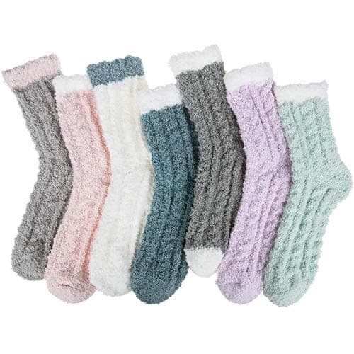Womens Winter Fuzzy Socks Cozy Fluffy Sock Warm Fuzzy Christmas Socks for Women, A-Twists 01(7 Pairs)