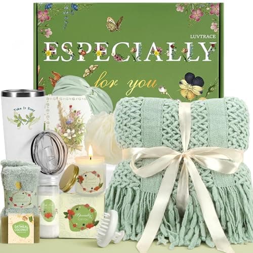 LUVTRACE Spa Gift Basket for Women — 11-in-1 Self Care Gifts Box with Blanket, Candle, Bath Salt & Tumbler — Birthday, Get Well Soon, Thinking of You, Christmas Gifts for Mom, Friend, Sister, Wife