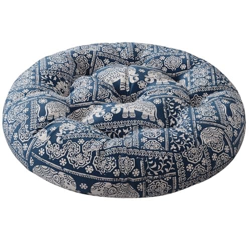 Codi Meditation Floor Pillow, Boho Pillows Seating for Adults and Kids, Large Round Cushion for Yoga Living Room Tatami Sitting, Memory Foam Added, 22x22 Inch, Indigo Elephant