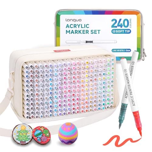 languo 240 Colors Acrylic Paint Markers, Soft Brush Tip Marker Pens Set with Marker Bag, Acrylic Paint Pens for Fabric, Wood, Stone, Canvas, Glass, Egg, Rock Painting, DIY Crafts and Art Supplies