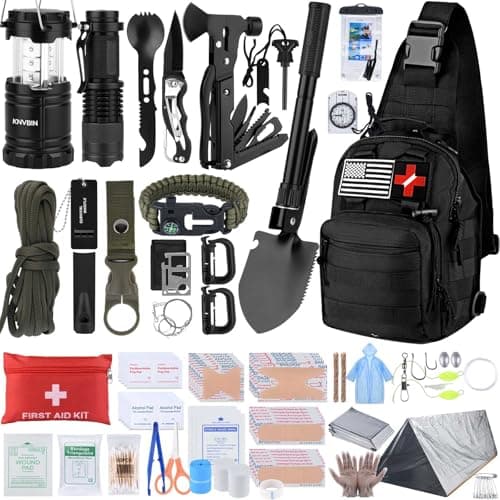 Survival Kit, 250pcs Survival Tools Tactical Gear and Trauma Bag, Survival First Aid Kit with Molle Crossbody Bag & Emergency Tent for Earthquake, Bug Out, Outdoor Adventure, Gifts for Christmas Men
