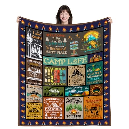 Camping Blanket Gifts for Women Men Camping Essentials Throw Blankets Camp Lovers Gifts Camper Accessories Decor Stuff Gift for Kids Boys Adults Campsite Outdoors Travel Hiking Rv Gift 60"X50"
