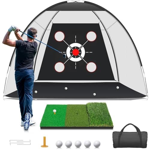 KLAODOT Golf Net with Practice Mat,Golf Hitting Aid Nets 10x7FT for Backyard Driving Chipping Training Swing with Target Mat Balls for Outdoor Indoor，Gifts for Men Dad Him and Golfer