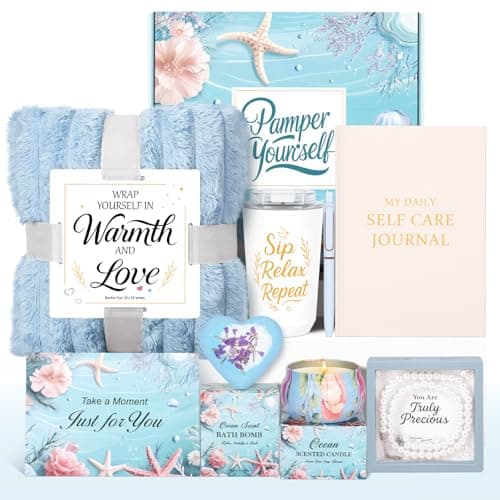 Self Care Gifts for Women Get Well Soon Gift Baskets, Unique Birthday Gifts Spa Care Package, Relaxing Christmas Stocking Stuffers for Women Gift for Mom Her Sister Best Friend Girlfriend Blue