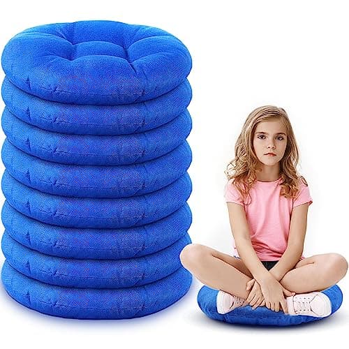 Fumete 8 Pcs 16 Inch Round Floor Cushions for Kids and Toddlers, Flexible Seating Classroom Furniture Floor Pillow for Home, Daycare, Preschool, Yoga and Meditation (Light Blue)