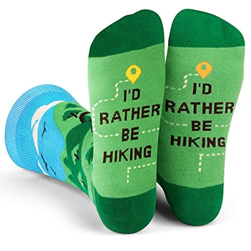 Lavley I’d Rather Be Hiking Socks - Funny Outdoor Socks for Men Who Love Nature, Trails and Mountains - Great Gift for Hikers and Campers - One Size Fits Most
