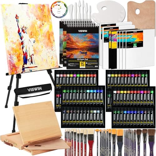 VISWIN 187Pcs All-in-One Art Painting Kit with Aluminum & Beech Wood Easel, 96 Acrylic, Watercolor & Oil Paint Set, Canvases, Painting Set with Complete Art Supplies for Adults, Artists, Beginners