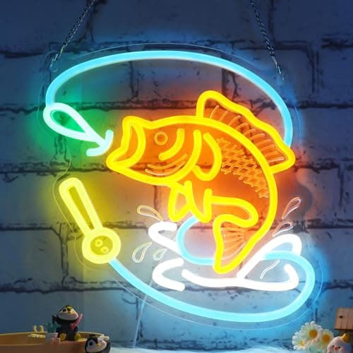 Ammonite Fishing Neon Sign, LED Neon Lights for Room Wall Table Decor Art, Home Party Birthday Holiday Gift for Fishing Lovers Kids Teens Adults