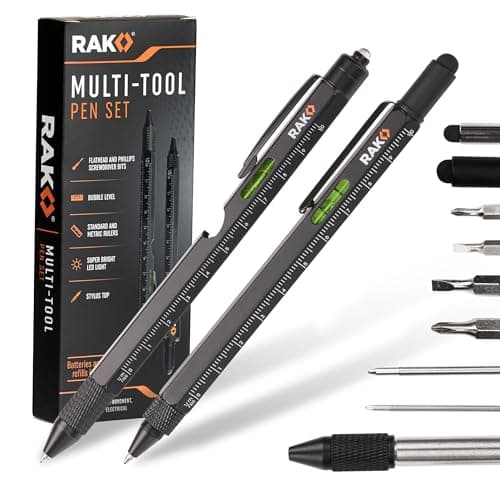 RAK Multitool Pen Gifts for Men, 2-Pack 11 in 1 Multitool Pen Set, Tech Cool Gadgets Stocking Stuffer Holiday Christmas Gifts for Dad, Husband, Grandpa, Him, EDC Tactical Pen Tool, Gift-Ready Box
