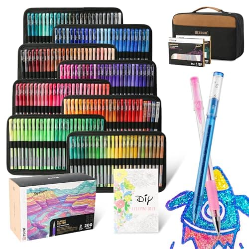 ZSCM 400 Pack Gel Pens for Adult Coloring Book, 200 Artist Colored Pens With 200 Refills, Fine Tip Metallic Glitter Gel Pens for Drawing Doodling Journaling Craft Art Supplies